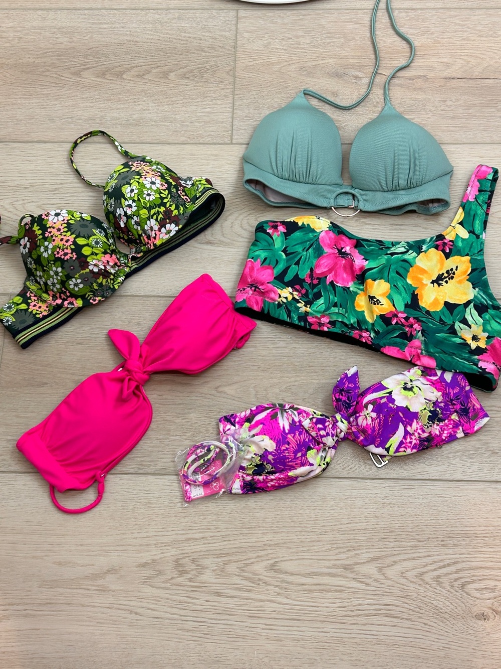 Lot of Mixed Floral & Solid Bikini Tops